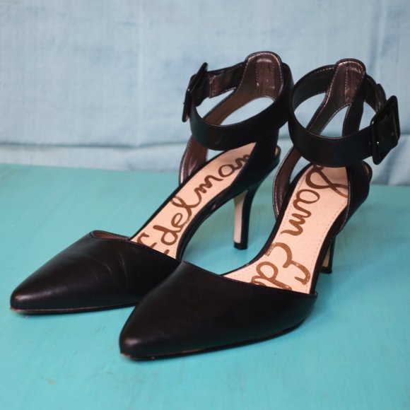 Sam Edelman Shoes - Classy Black Leather Sam Edelson Ankle Strap Heel